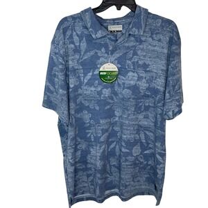 PGA TOUR Mens XL Blue Floral Print Golf Polo Shirt Eco‎ Focused